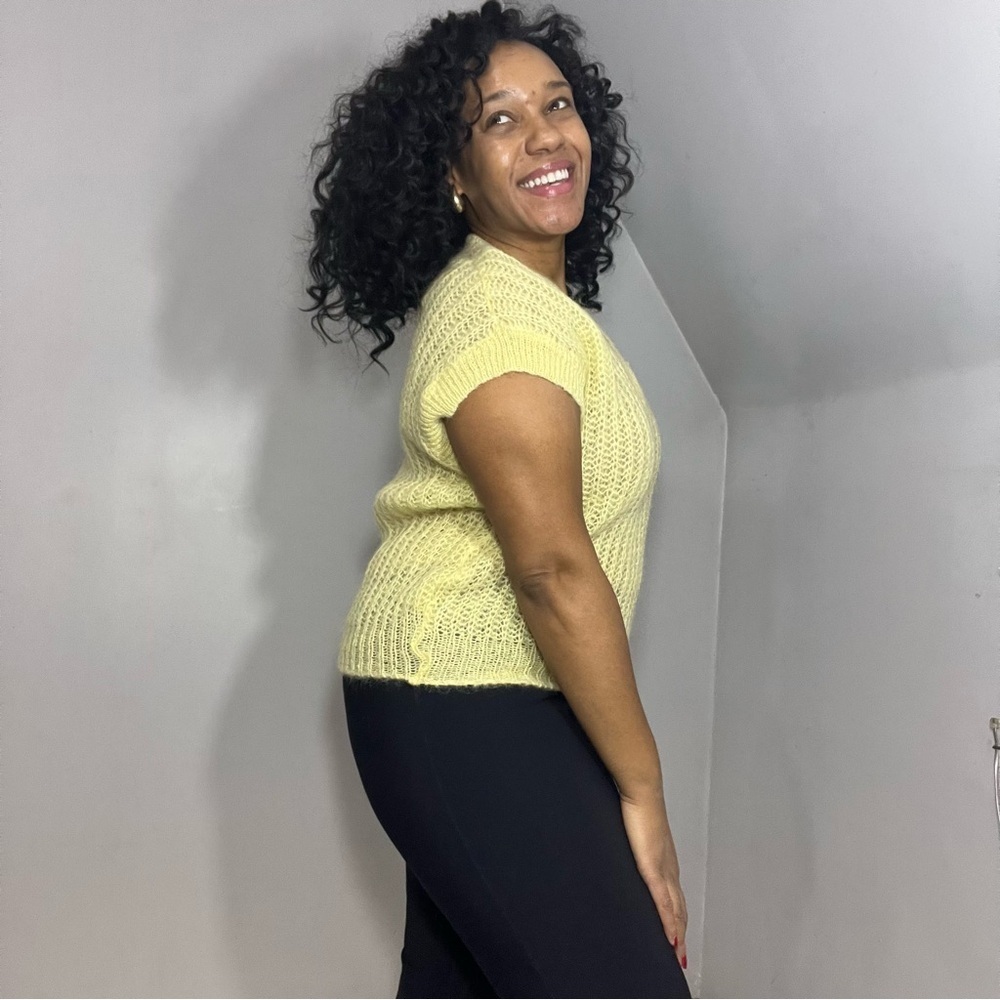NWT Vintage butter yellow knit sweater vest mohair wool whimsical kawaii pastel - Picture 3 of 12